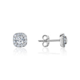 Round Brilliant Cut Diamond Square Halo Stud Earrings in White Gold Side View