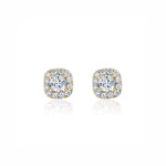 Round Brilliant Cut Diamond Square Halo Stud Earrings in Yellow Gold