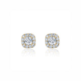 Round Brilliant Cut Diamond Square Halo Stud Earrings in Yellow Gold