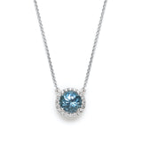 Round Cut Aquamarine Diamond Halo Necklace