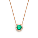 Round Cut Emerald Bezel Necklace in Rose Gold