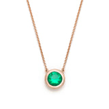 Round Cut Emerald Bezel Necklace in Rose Gold