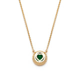 Round Cut Emerald Bezel Necklace in Yellow Gold Gallery View