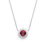 Round Garnet Diamond Floral Halo Necklace