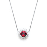 Round Garnet Diamond Floral Halo Necklace