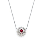 Round Garnet Diamond Floral Halo Necklace Gallery View