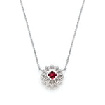 Round Garnet Diamond Floral Halo Necklace Gallery View