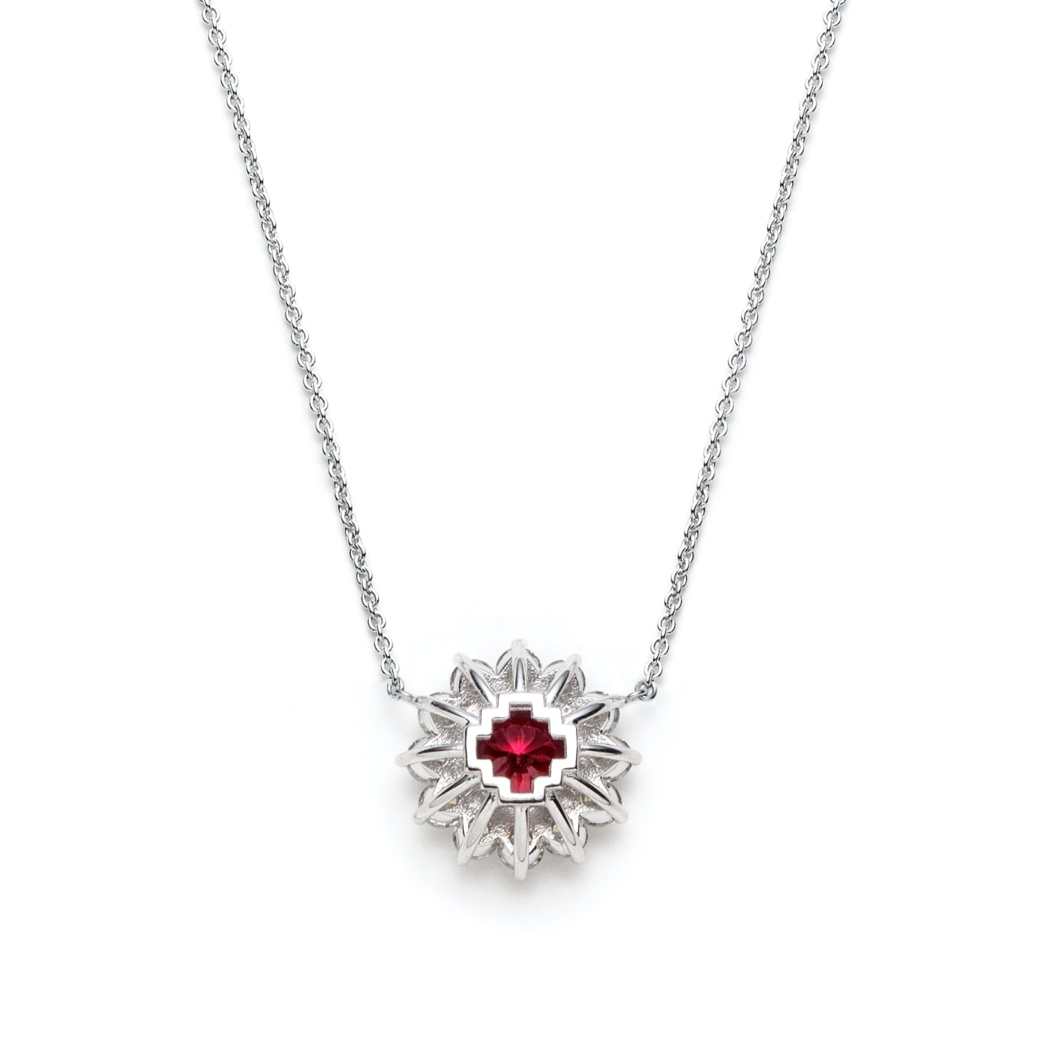 Round Garnet Diamond Floral Halo Necklace Gallery View