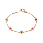Round Ruby Five Mini Step Motif Bracelet in Yellow Gold