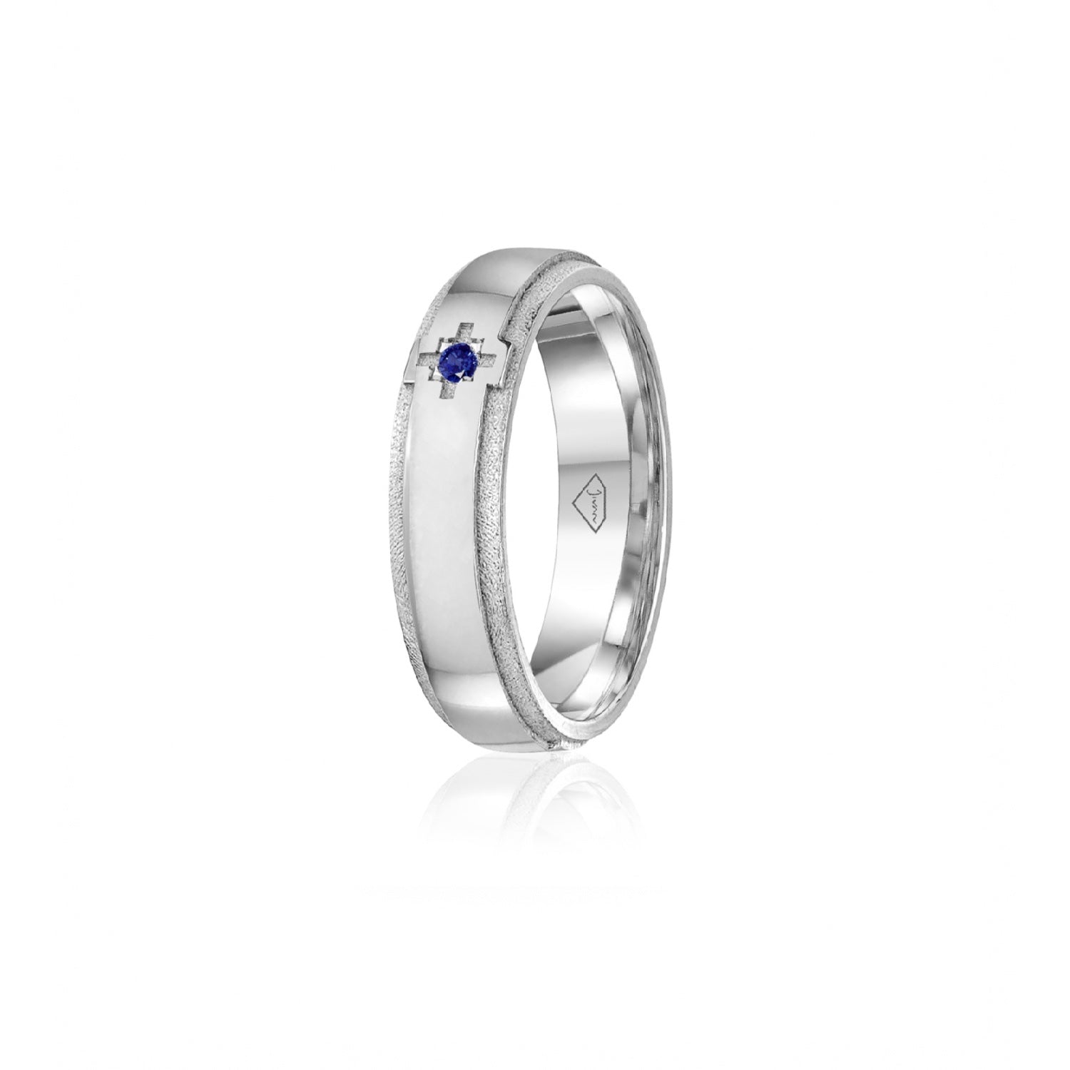 Sapphire Accent Polished Finish Bevelled Edge 6-7 mm Wedding Ring in White Gold