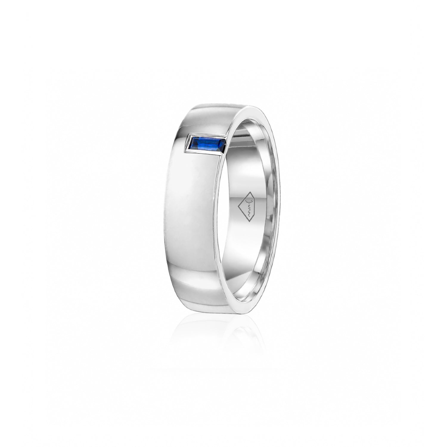 Sapphire Accent Polished Finish Comfort Fit 6-7 mm Wedding Ring in White Gold