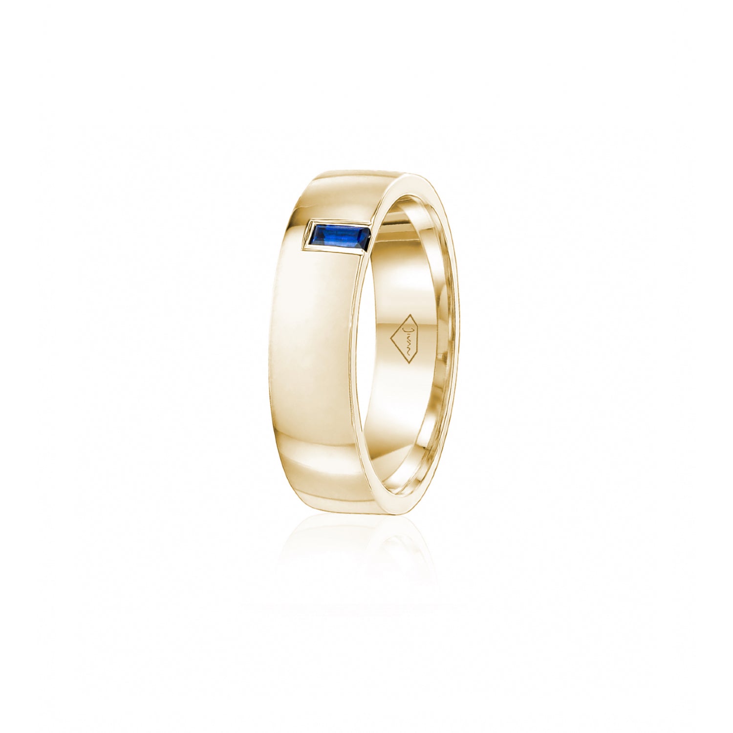 Sapphire Accent Polished Finish Comfort Fit 6-7 mm Wedding Ring in Yellow Gold