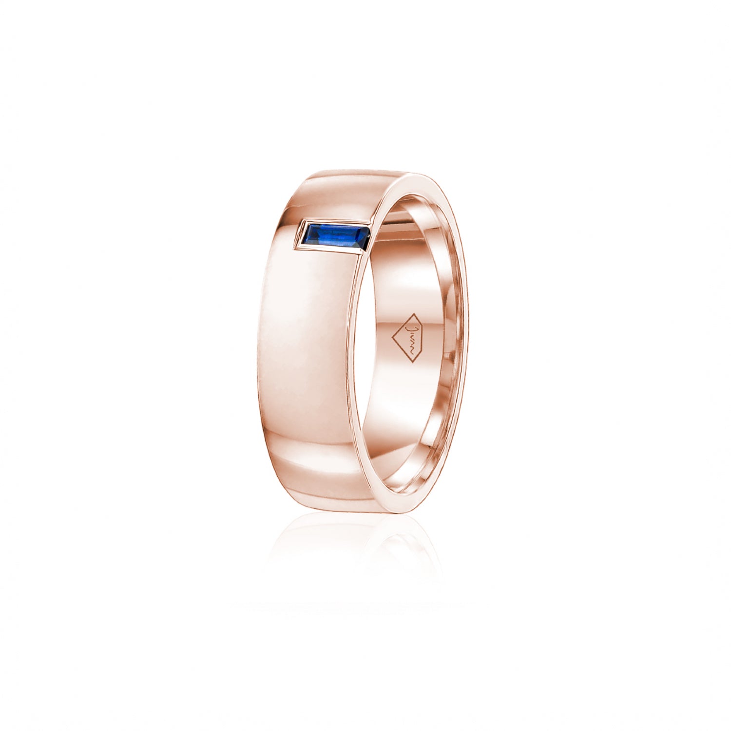 Sapphire Accent Polished Finish Comfort Fit 8-9 mm Wedding Ring in Rose Gold