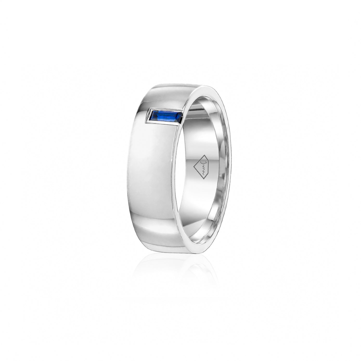 Sapphire Accent Polished Finish Comfort Fit 8-9 mm Wedding Ring in White Gold