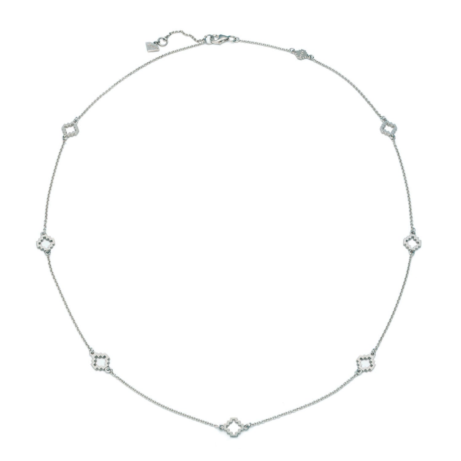 Seven Mini Step Motif Necklace in White Gold