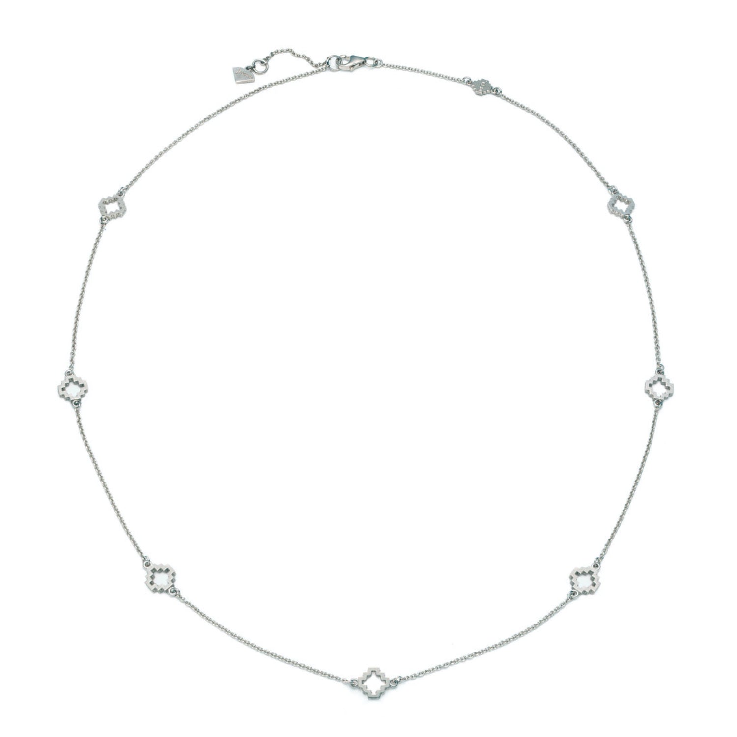 Seven Mini Step Motif Necklace in White Gold