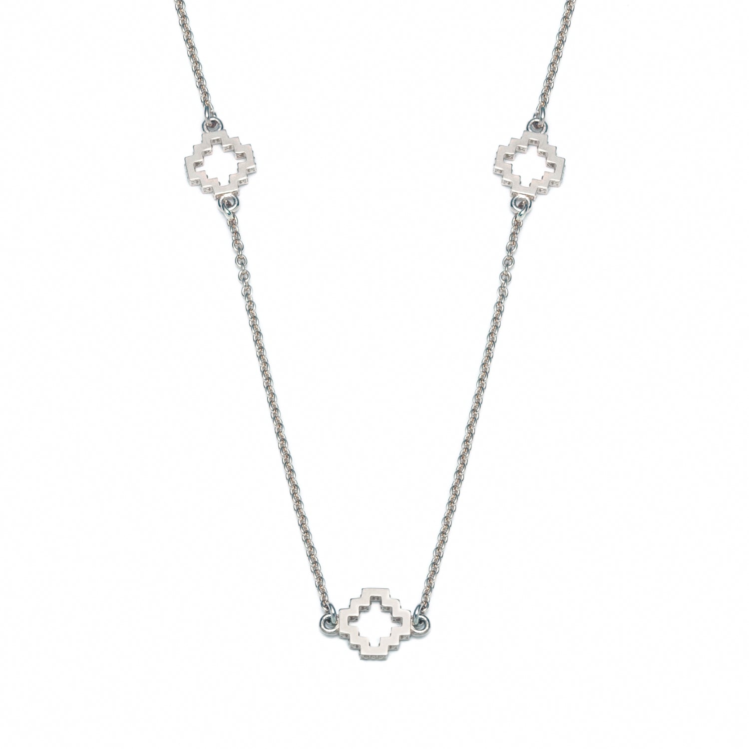 Seven Mini Step Motif Necklace in White Gold