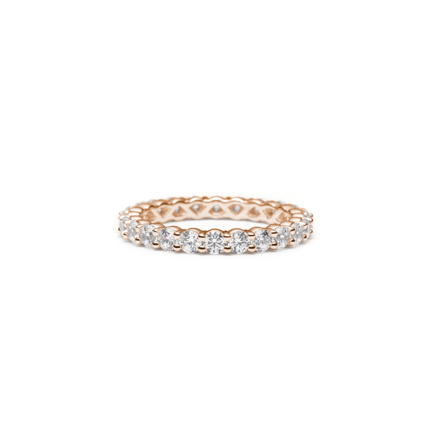 Signature Round Brilliant Cut Diamond Shared Prong Eternity Ring in Rose Gold