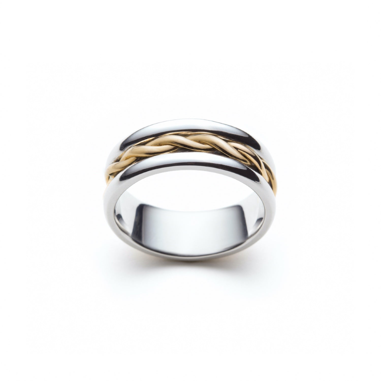 Signature Twist Polished Finish 8-9 mm Mixed Metal Wedding Band in Yellow and White Gold