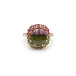 Square Emerald Cut Watermelon Tourmaline Halo Ring