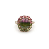 Square Emerald Cut Watermelon Tourmaline Halo Ring