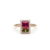 Step Cut Watermelon Tourmaline Diamond Halo Ring