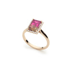 Step Cut Watermelon Tourmaline Diamond Halo Ring Side View 