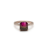 Step Cut Watermelon Tourmaline Diamond Pavé Ring