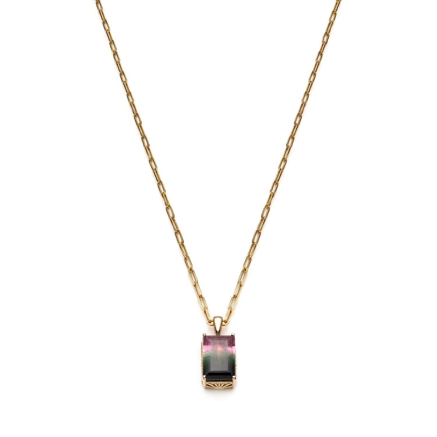 Step Cut Watermelon Tourmaline Necklace