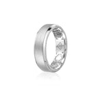 Step Motif Brushed Finish Bevelled Edge 8-9 mm Wedding Band in White Gold