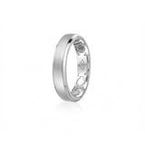 Step Motif Brushed Finish Bevelled Edge 5 mm Wedding Band in White Gold