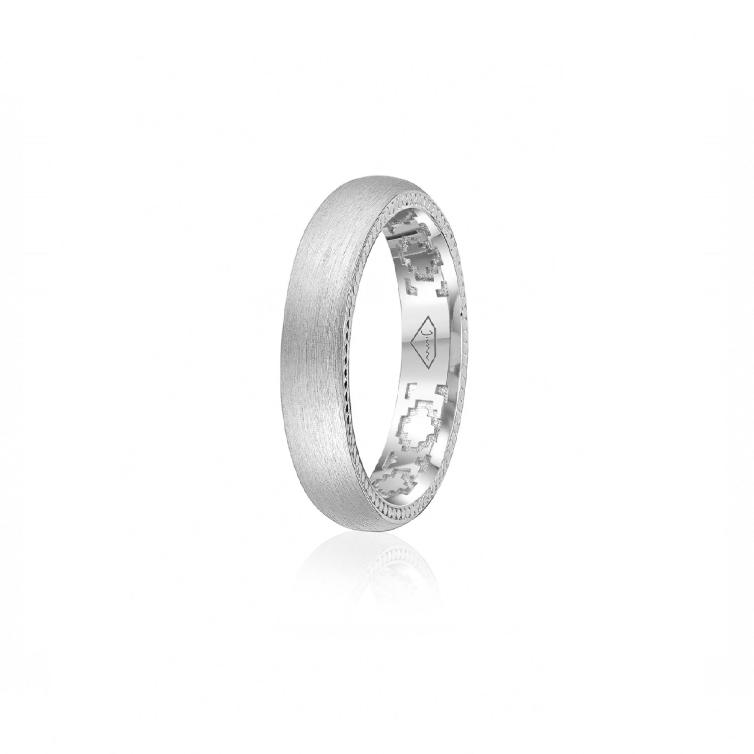 Step Motif Brushed Finish Comfort Fit 5 mm Wedding Band in Platinum