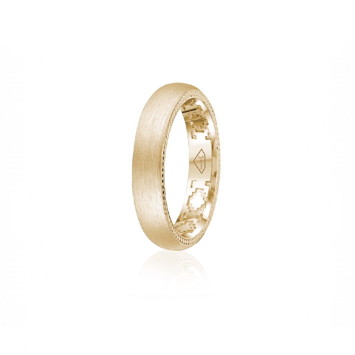 Step Motif Brushed Finish Comfort Fit 5 mm Wedding Band in Yellow Gold