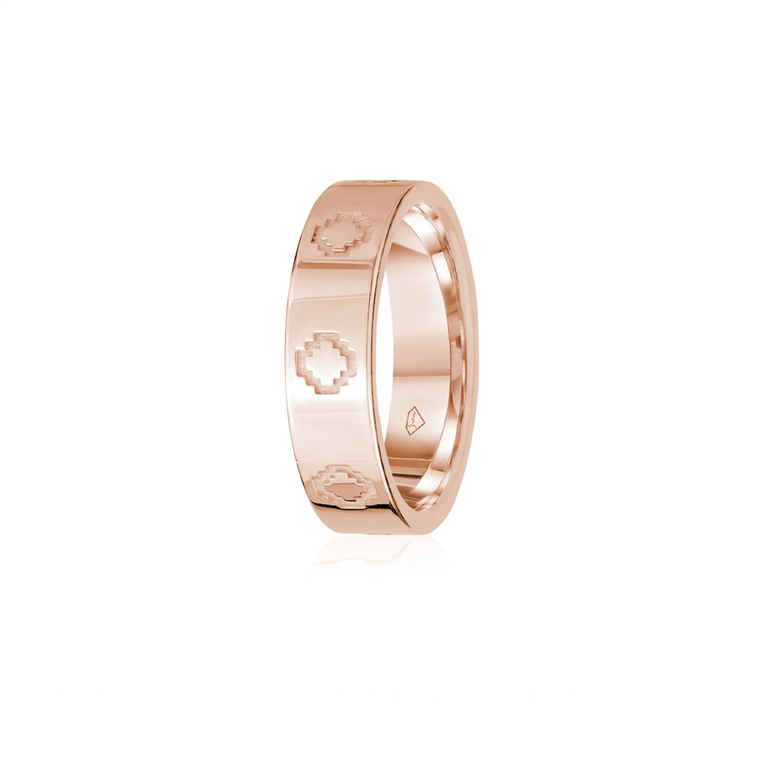 Step Motif Polished Finish Square Edge 8-9 mm Wedding Band in Rose Gold