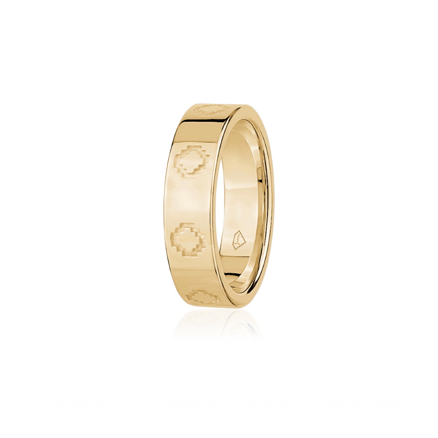 Step Motif Polished Finish Square Edge 8-9 mm Wedding Band in Yellow Gold