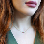 Watermelon Half-Slice Ruby and Tsavorite Pavé Necklace on a Model