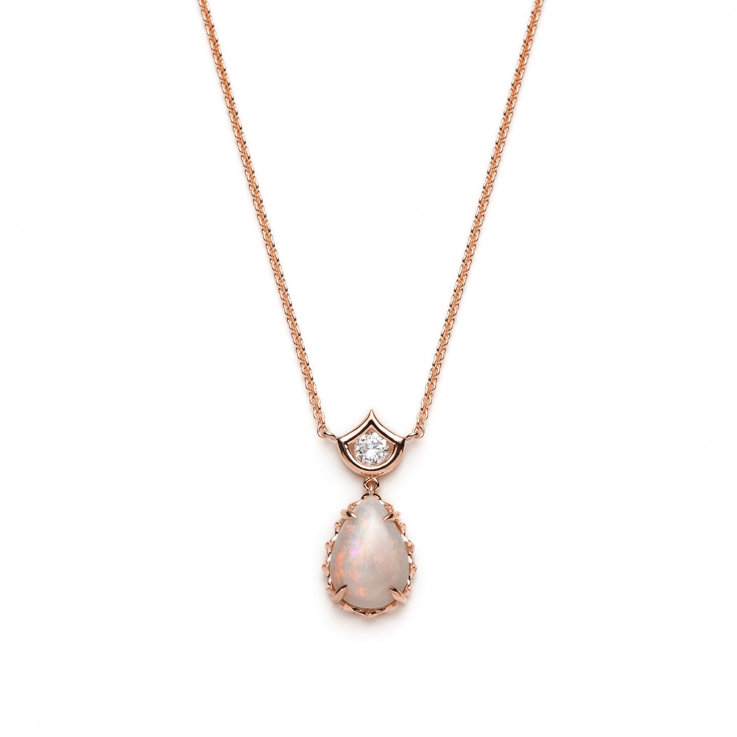 Lepi Pear-Shaped Opal and Diamond Necklace in Rose Gold