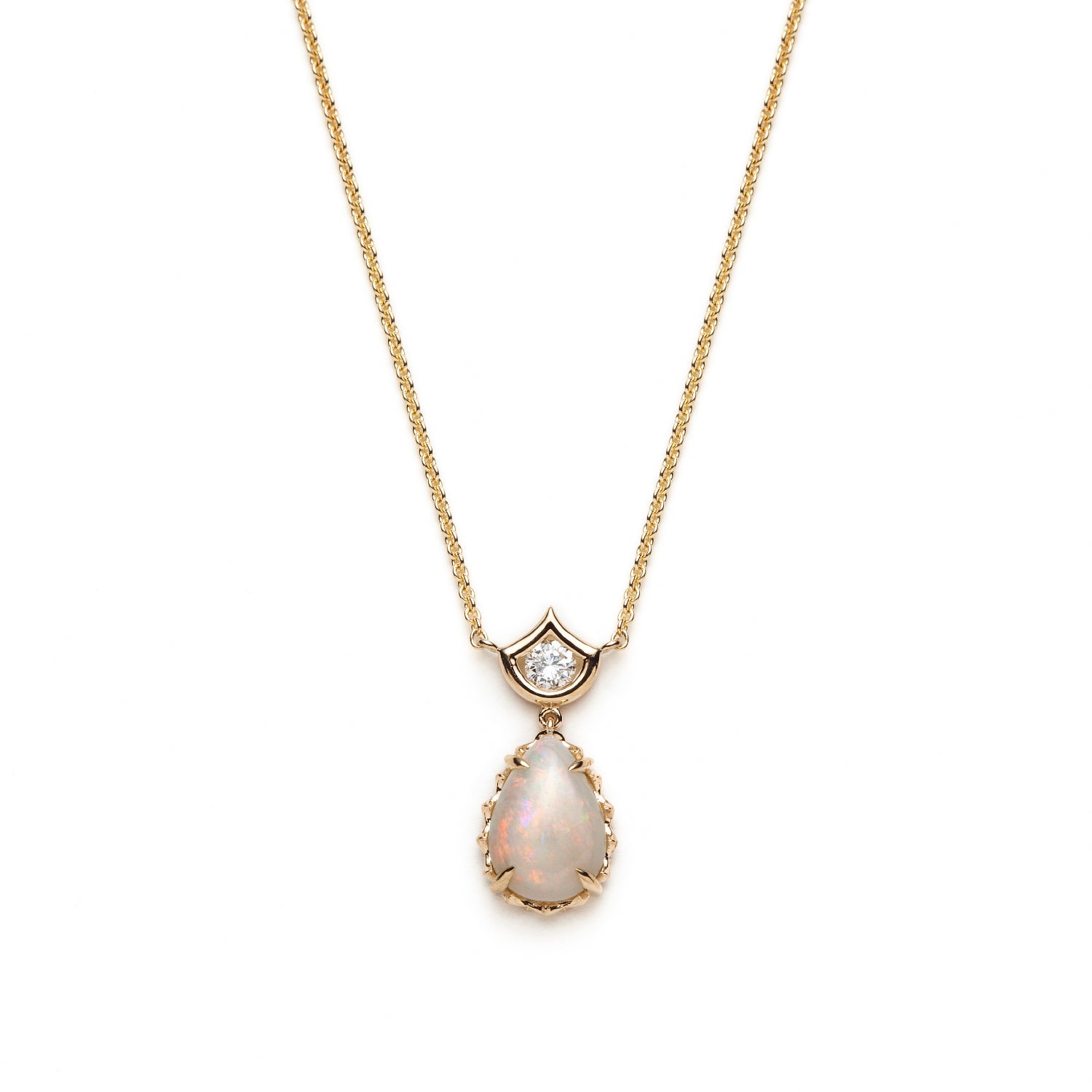 Lepi Pear-Shaped Opal and Diamond Necklace in Yellow Gold