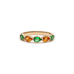 Lepia Pear-Shaped Orange and Green Sapphire Five-Stone Ring in Yellow Gold