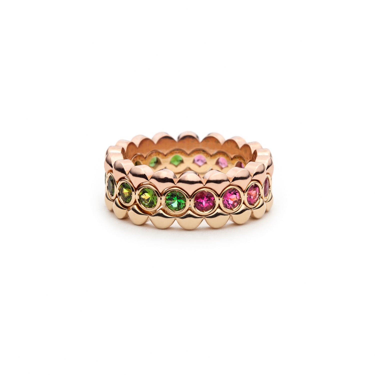 Mermaid Pink and Green Tourmaline Eternity Ring