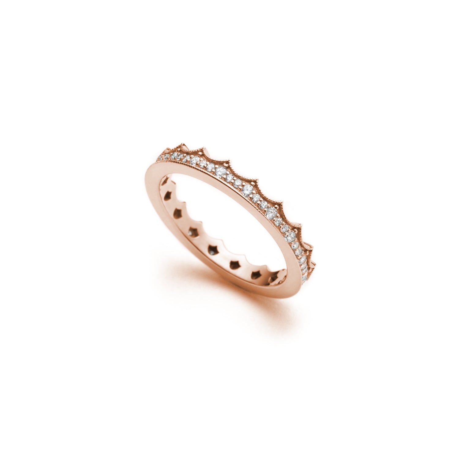 Mermaid Scales Motif Diamond Crown Ring in Rose Gold Side View