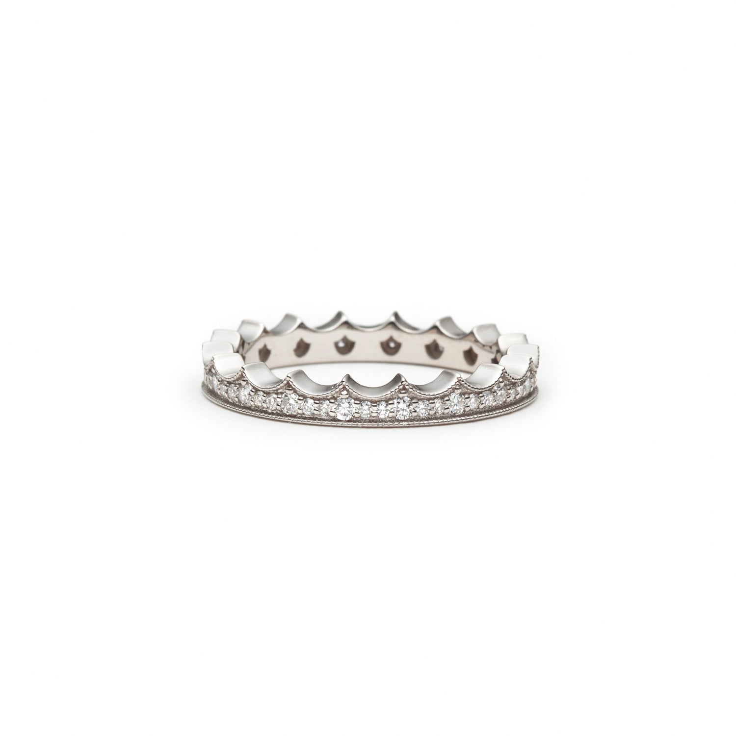 Mermaid Scales Motif Diamond Crown Ring in White Gold