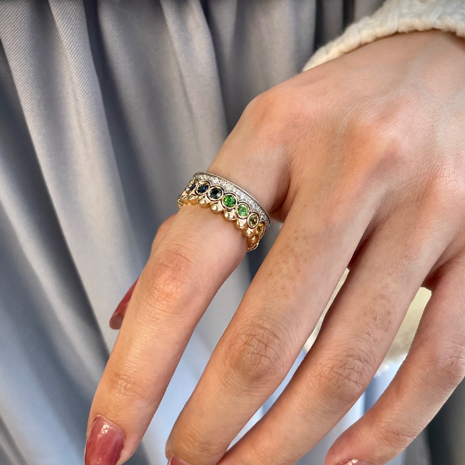 Mermaid Scales Motif Diamond Crown Ring on a Model