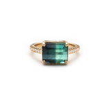 Emerald Cut Blue Tourmaline Diamond Pave East West Ring