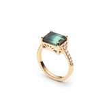 Emerald Cut Blue Tourmaline Diamond Pave East West Ring