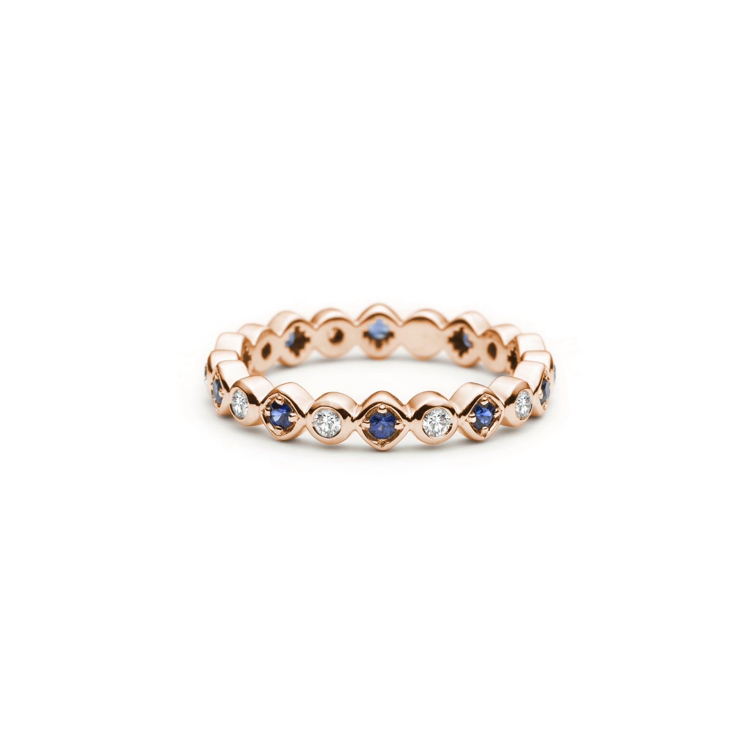 Alternating Round Brilliant Cut Diamond and Sapphire Eternity Ring in Rose Gold