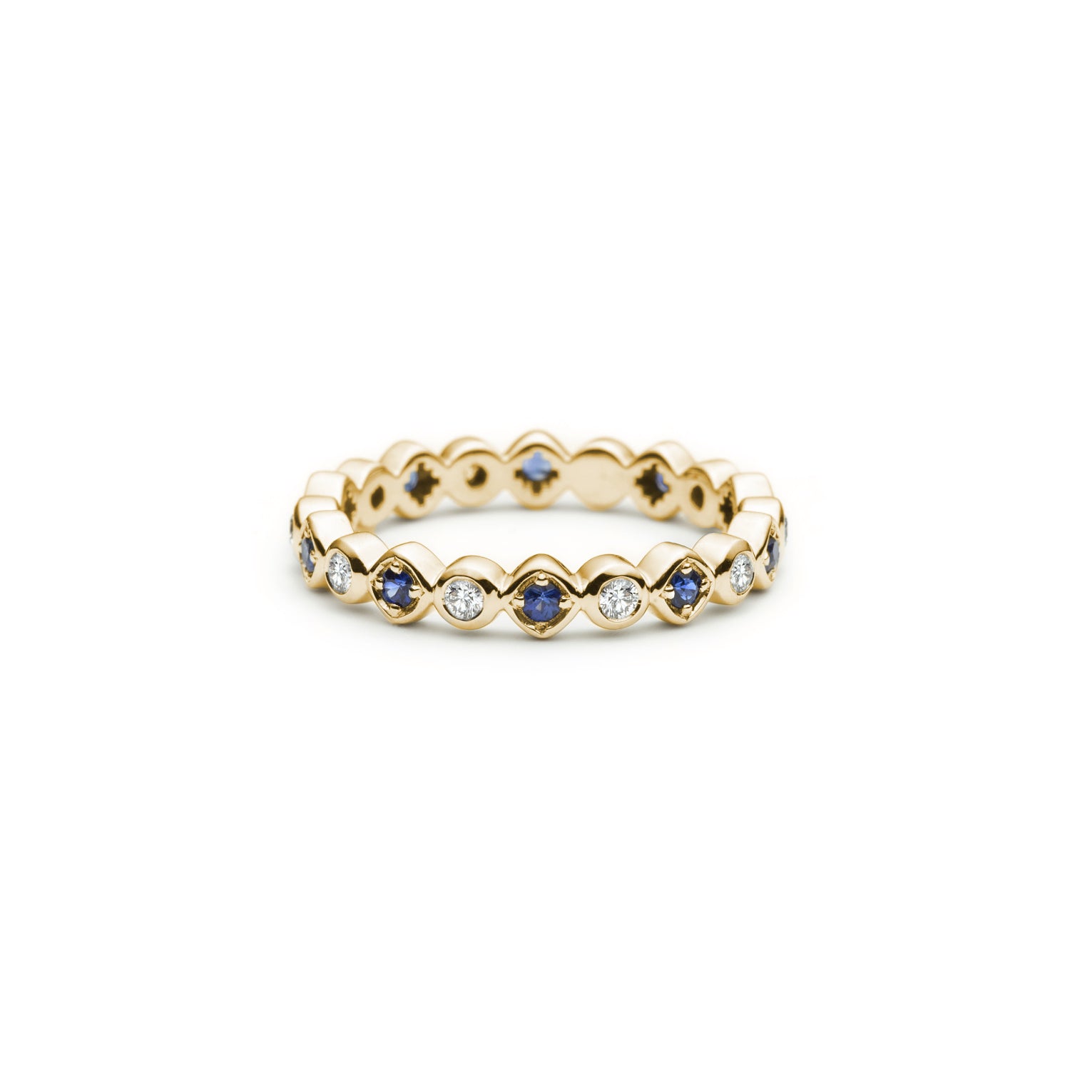 Alternating Round Brilliant Cut Diamond and Sapphire Eternity Ring in Yellow Gold