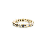 Alternating Round Brilliant Cut Diamond and Sapphire Eternity Ring in Yellow Gold