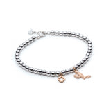 Armenian Initial and Step Motif Charm Beaded Bracelet in Rose Gold