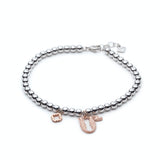 Armenian Initial and Step Motif Charm Beaded Bracelet in Rose Gold